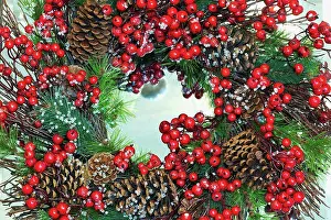 Seed Prints: a christmas wreath with cranberries and pine cones