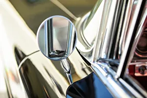 Still Life - Concept Prints: Detail of chrome side mirror on 1960 Oldsmobile Super 88 Holiday Sport Sedan