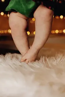 Flooring Prints: Chubby cute baby infant legs and feet toes touch fur white blanket