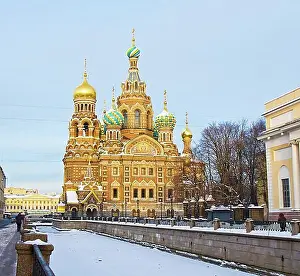 Russian Federation Prints: Church of the Savior on Spilled Blood, in winter, Saint Petersburg, Russia, Europe