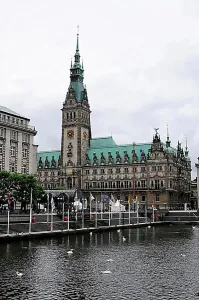 City Hall, Inner Alster Lake, Rathausmarkt square, Neustadt district, Hanseatic City of Hamburg, Germany, Europe