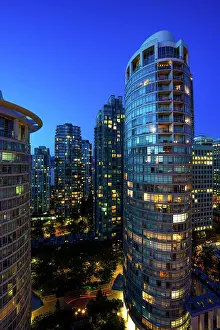 Blue Hour Prints: City Lights; Canada, British Columbia, Vancouver