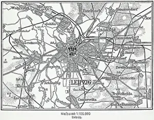 Maps Prints: City map of Leipzig, Saxony, Germany