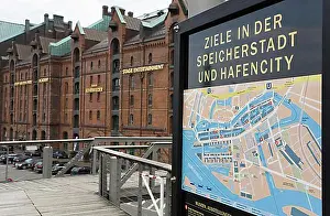 Maps Prints: City map with pointers within the Speicherstadt, warehouses in Hamburg, Germany, Europe