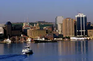 Body Of Water Prints: City skyline view and ferry boat in Halifax, Nova Scotia, Canada