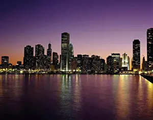 City Scape Prints: City Skyling at Dusk Chicago, Illinois, USA
