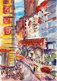 Fine Prints: The City Street, 1989, Richard H. Fox (b.1960/American), Watercolor on Paper