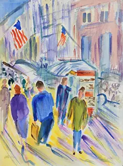 Richard Prints: Along a City Street, 2002, Richard H. Fox (b.1960/American), Watercolor on Paper