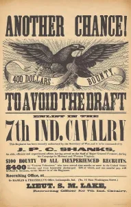 Cavalry Prints: US Civil War recruiting poster for the 7th Indiana Cavalry offers enlistment as a way to order the 1863 Union military