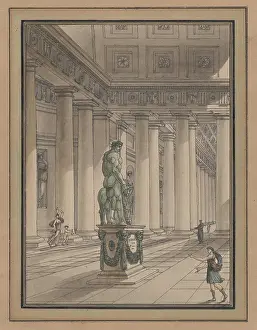 Jean Prints: Classical Interior with a Statue of Hercules ca