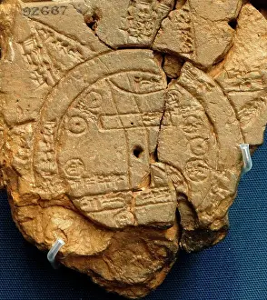 Clay Prints: Clay tablet depicting a Late Babylonian map of the World. Dated 700 BC