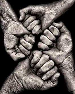 Ghic Prints: Four Clenched Hands against Black Background