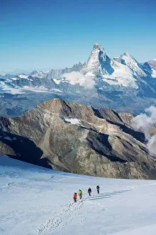 Alps Prints: Climbers group in climb to the Alphube, Glacier, Matterhorn, Valais, Switzerland