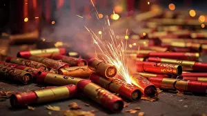 New Year Prints: close up of firecrackers on the floor