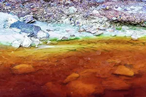 Body Of Water Prints: Close up of orange red river with iron ore and copper ore deposits in the Rio Tinto mining area