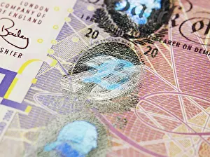 Money Prints: Close up of twenty pound note