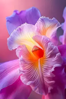 Orchid Prints: Close up of purple and pink flower. Generative AI