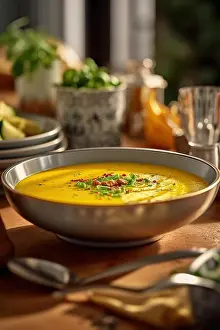Culinary Prints: Close up shot of delicious squash creamy soup