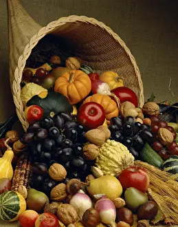 Assortment Prints: Close-up of assorted fruits and vegetables in a basket
