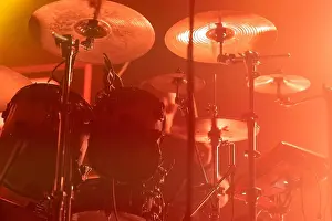 Drummer Prints: A close-up of a drum set in colorful lighting