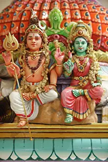 Hindu Prints: Close_up of Shiva and Parvati statues in Hindu temple, France, Europe
