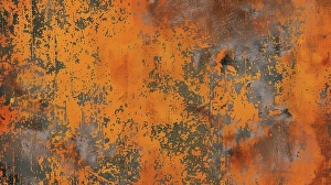 Distressed Prints: A close-up shot of a rusty metal surface with peeling orange paint