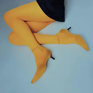 Lips Prints: Close up of yellow tights