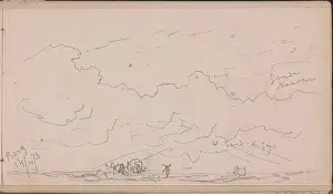 Sketchbook Prints: Cloud air over a flat landscape with a mill.Leaf 4 recto from a sketchbook with 46 sheets