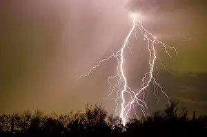 Weather Prints: Cloud-to-ground lightning strikes along the leading edge of a rain curtain
