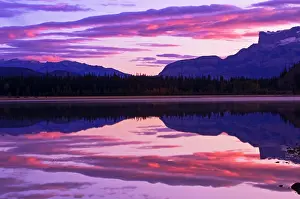 Stacked Prints: Clouds reflecting in Jasper Lake at dawn