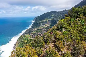Mountaintop Prints: Coast, hiker in the mountains of Boaventura, Madeira, Portugal, Europe