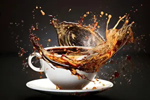 Beverage Prints: Coffee splash cup food. Mocha drink. Generate Ai. Coffee splash cup food. Generate Ai