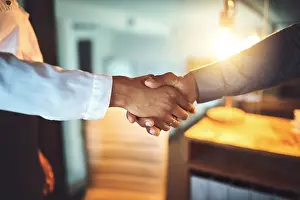 Networking Prints: Collaboration, business people and handshake for helping