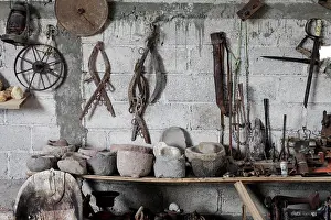 Mexico Prints: Collection of antique equipment, Pozos, Mexico