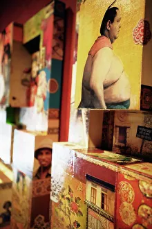 Three Dimensional Prints: Collection of paper boxes decorated with Asian influenced illustrations