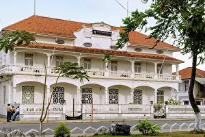 former colonial buildings on Rua Angola at Praça da Independencia in the center of São Tomé on the island of São Tomé