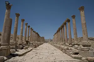 Arabic Prints: Colonnaded street in ancient Roman city of Gerasa, Jerash, Jordan