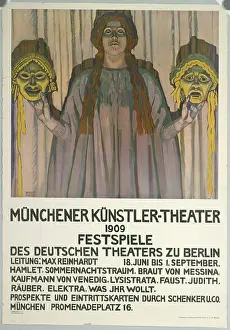Graphic Prints: Color print by Robert Engels from 1909 depicting the Munich Artist Theater at the German Theater Festival in Berlin