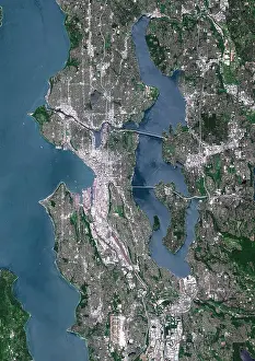 Aerialview Prints: Color satellite image of Seattle