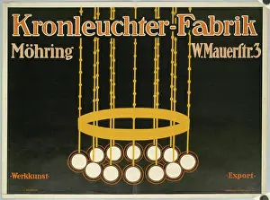 Composition Prints: A colored illustration by Julius Klinger before 1909 depicting the Kronleuchter-Fabrik Möhring