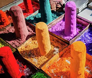 Holi Prints: Colored pigments for sale at a market in Pushkar, India