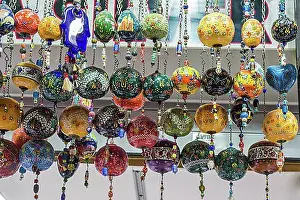 Diverse Prints: Colorful turkish ceramic balls as souvenirs at street market