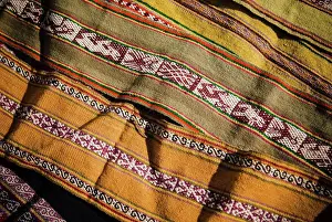 Handmade Prints: Colorful woven fabrics, Chaullacocha vilage, Andes Mountains, Peru, South America