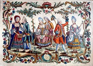 Expensive Prints: Colour illustration of 18th century French nobility in expensive clothes 1780
