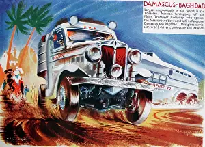 Palestine Prints: Colour illustration depicting the Largest motor-coach the Marmon-Herringdon of the Nairn Transport Company who operate