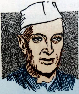Primeminister Prints: Colour line drawing of Jawaharlal Nehru (1889-1964)