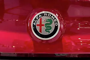 Firm Prints: Colour Logo Emblem of Alfa Romeo with Sword and Snake on Red Car Sports Car Alfa Romeo Giulia Estrema