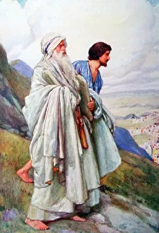 Descent Prints: Colour sketch depicting Moses and Joshua descending from the Mount