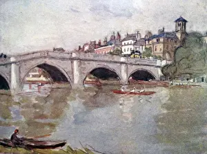 Illustrated Prints: Colour sketch of Richmond Bridge, London. Dated 20th Century