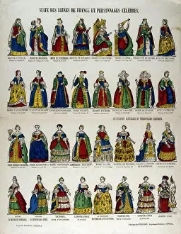Jean Prints: Coloured poster depicting Queens and celebrated women in France from Joan of Evreux to Joan of Arc